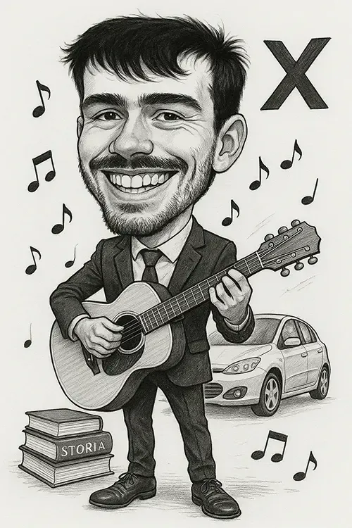 Caricatura di laurea di un ragazzo con la barba